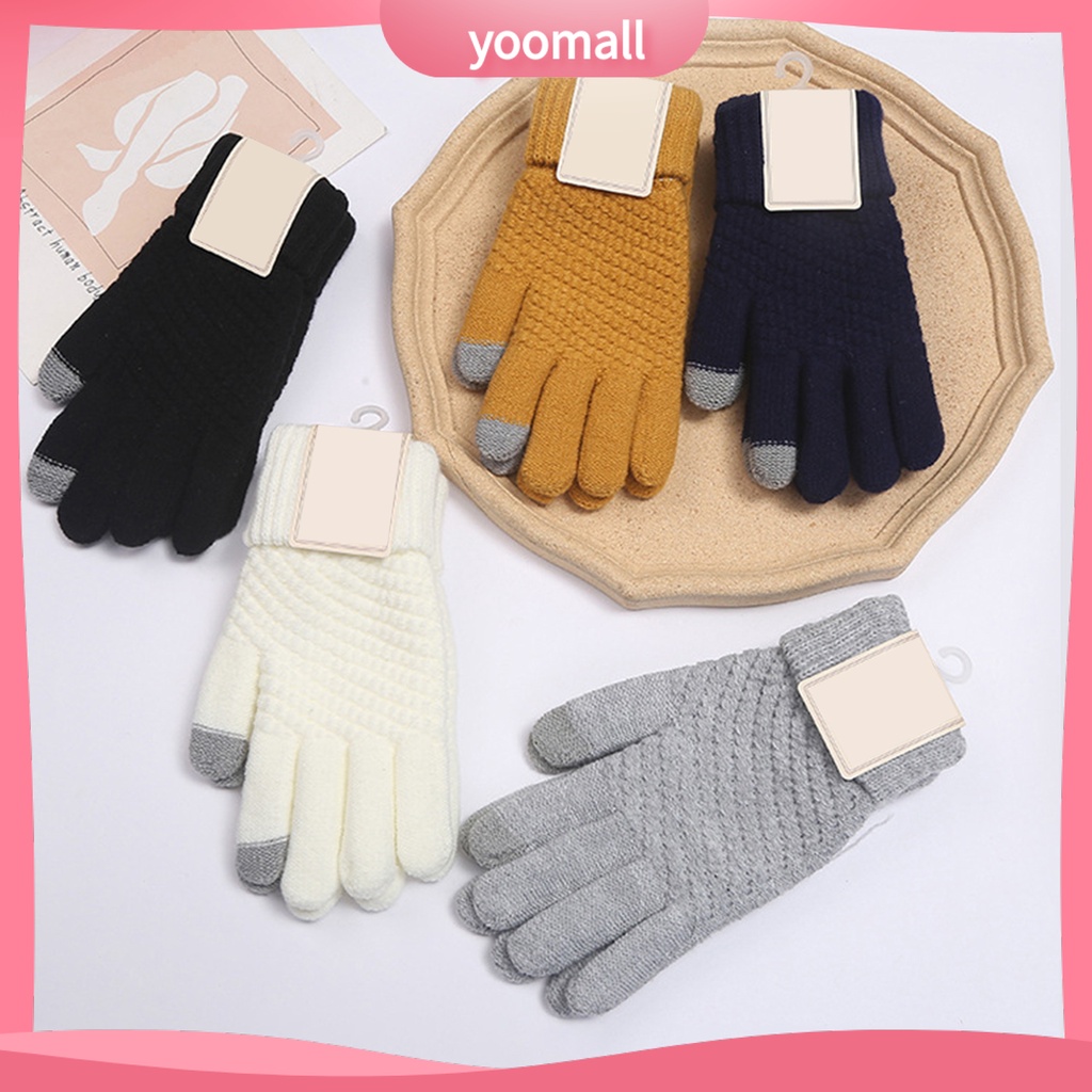 1 Đôi Găng Tay Dệt Kim Dày Dặn Giữ Ấm Bảo Vệ Toàn Diện Màn Hình Cảm Ứng