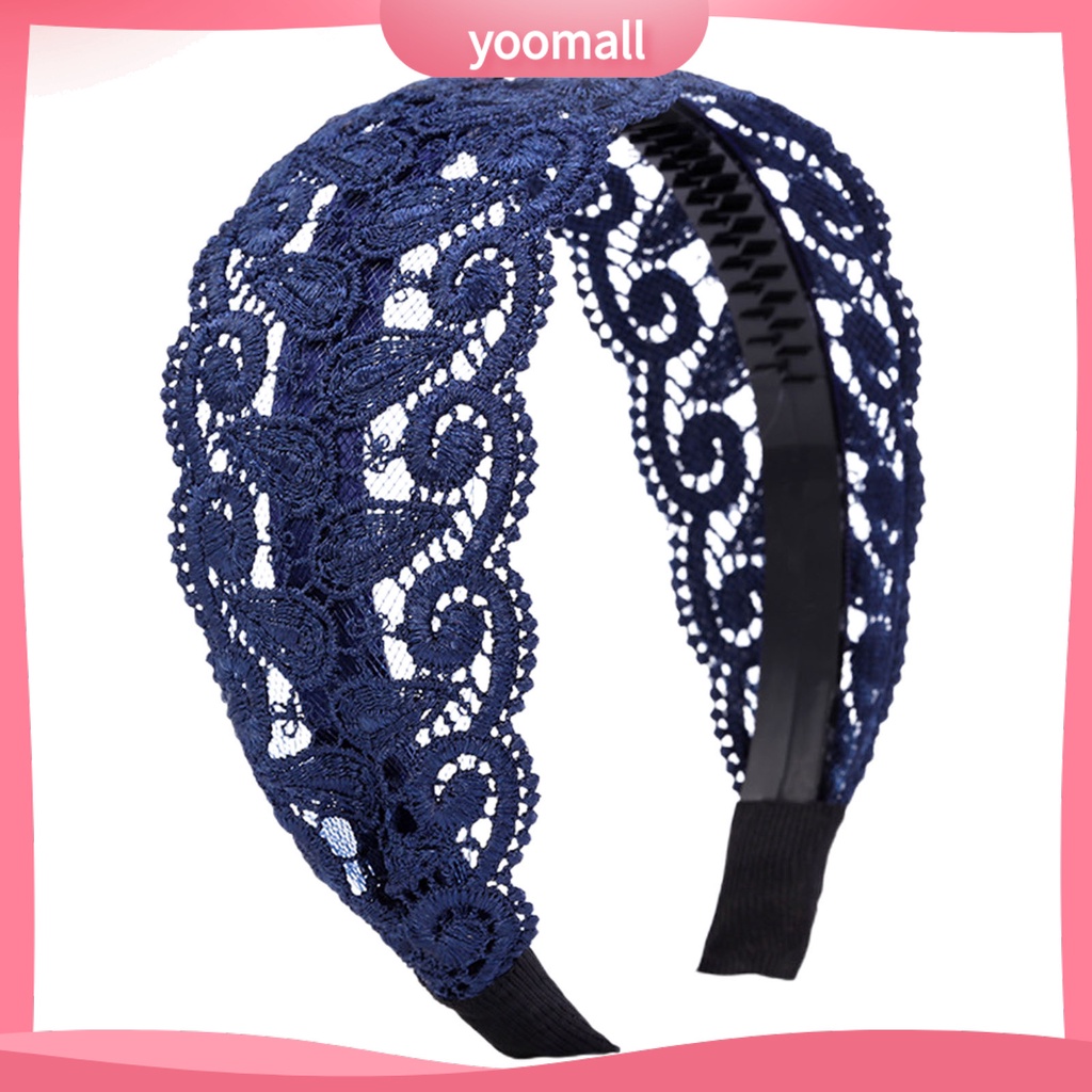 Băng Đô Cài Tóc Cố Định Răng Rộng Chống Trượt Thêu Ren Tinh Tế