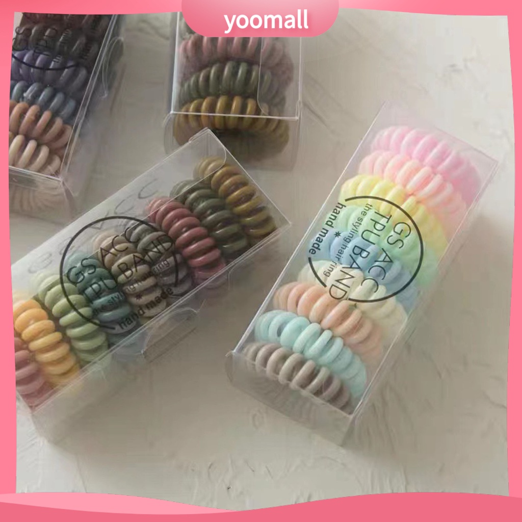 Set 9 Dây Buộc Tóc Dạng Xoắn Ốc Bằng Cao Su Co Giãn Chống Rơi Màu Kẹo