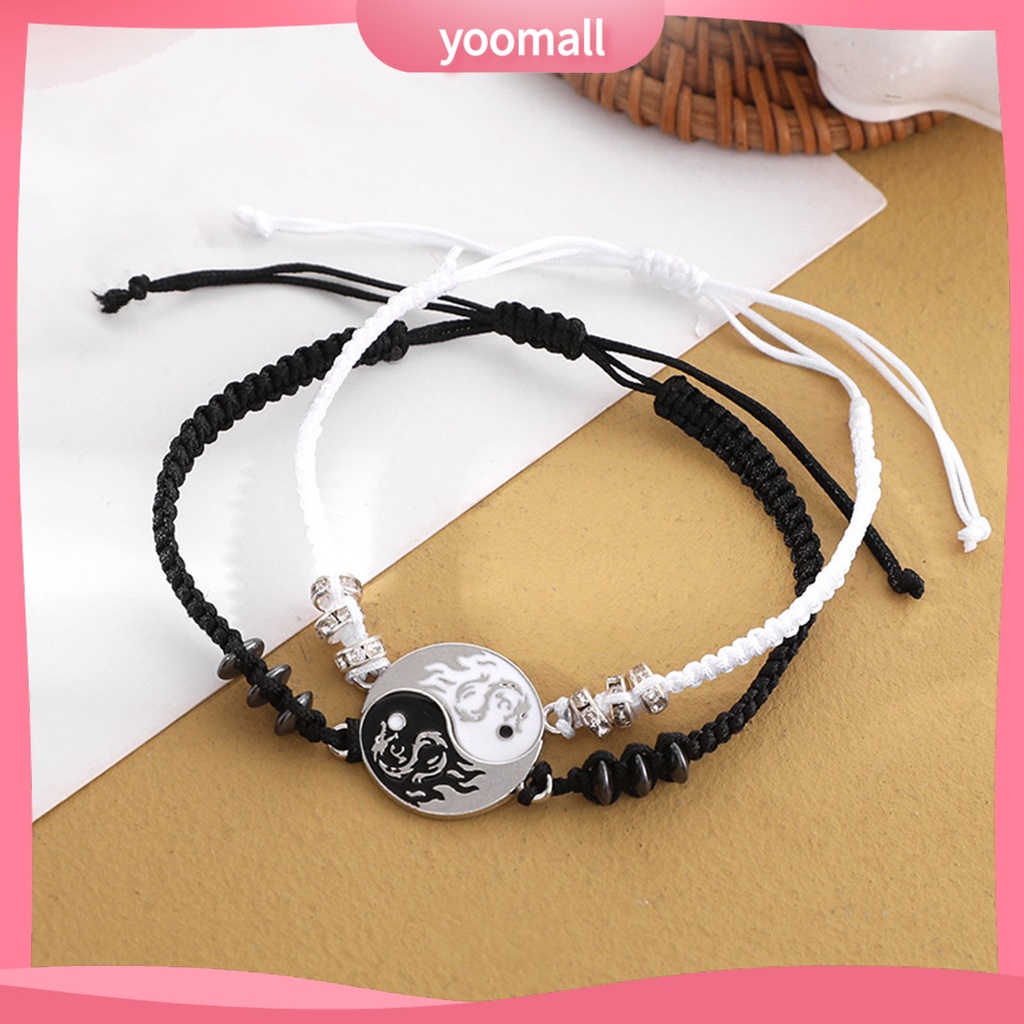 [YM] Vòng Tay Dây Bện Mặt Hình Tròn Họa Tiết Thái Cực Quyền Phong Cách Dân Tộc Cổ Điển Có Thể Điều Chỉnh