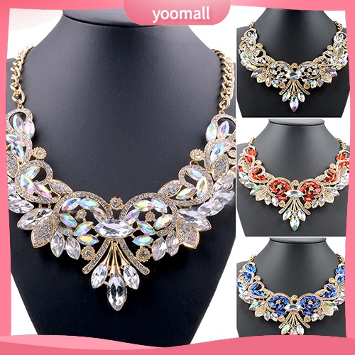 [YM] Vòng Cổ Choker Hình Hoa Đính Kim Cương Giả Nhiều Màu Sắc
