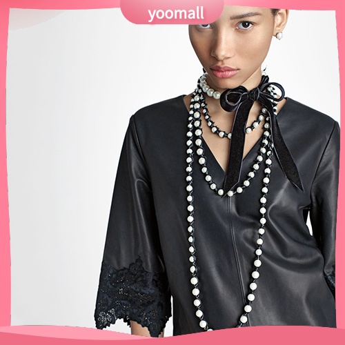 Vòng Cổ Choker Dây Nhung Thắt Nơ Đính Ngọc Trai Nhân Tạo Thời Trang