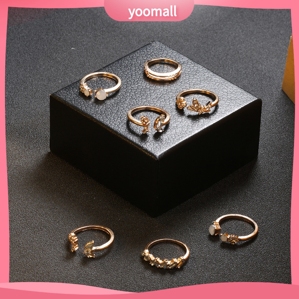 Bộ 7 Nhẫn Mở Đính Đá Lấp Lánh Trang Nhã Dành Cho Nữ