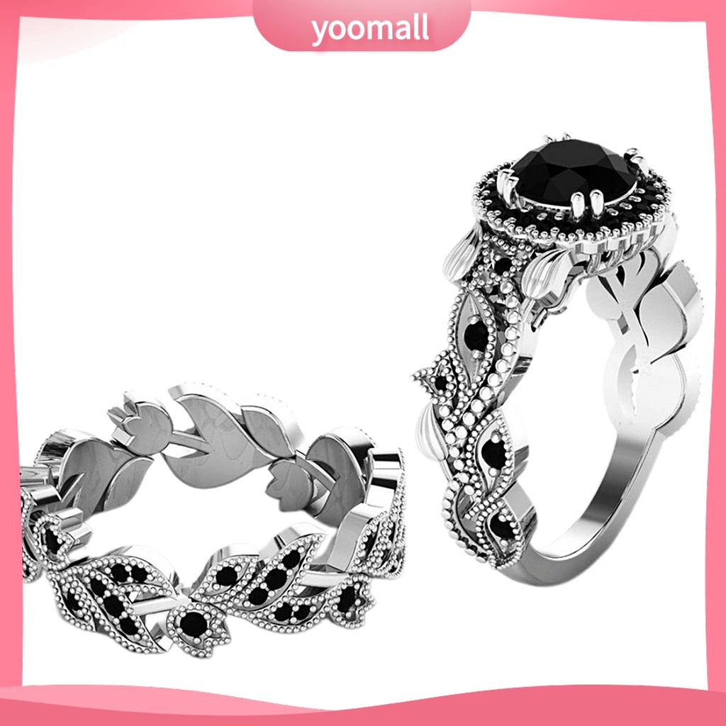 Bộ 2 Nhẫn Hình Hoa Lá Đính Đá Lấp Lánh Tinh Tế Cho Nữ