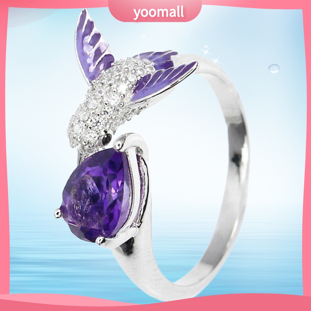 Nhẫn Đính Hôn Dạng Mở Đính Đá Zircon Hình Giọt Nước &amp; Chú Chim Cho Nữ