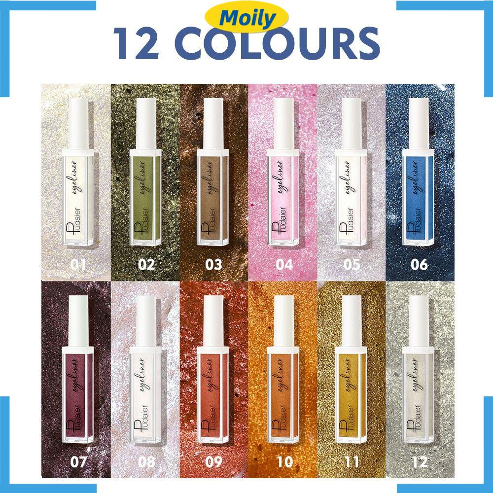 MOILYVN Bút Kẻ Mắt Dạng Lỏng Ánh Kim Loại Lấp Lánh Chống Nhòe 12 Sắc Tố Có Sẵn
