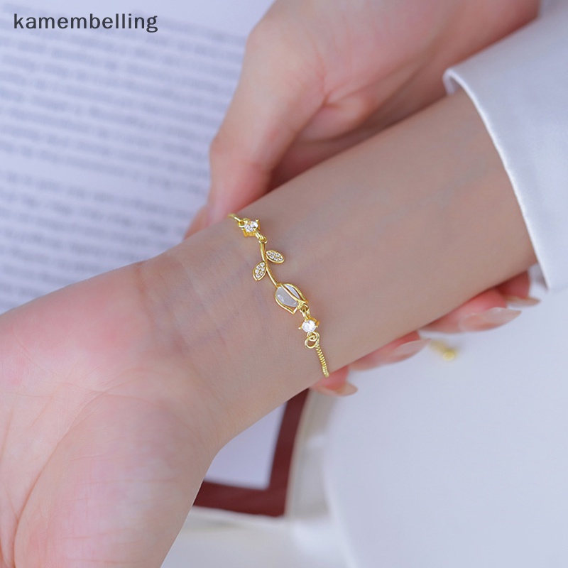 Kamembelling Vòng Tay Chuỗi Hạt Đá Opal Màu Vàng Họa Tiết Hoa Tulip Đơn Giản Thời Trang Cho Nữ