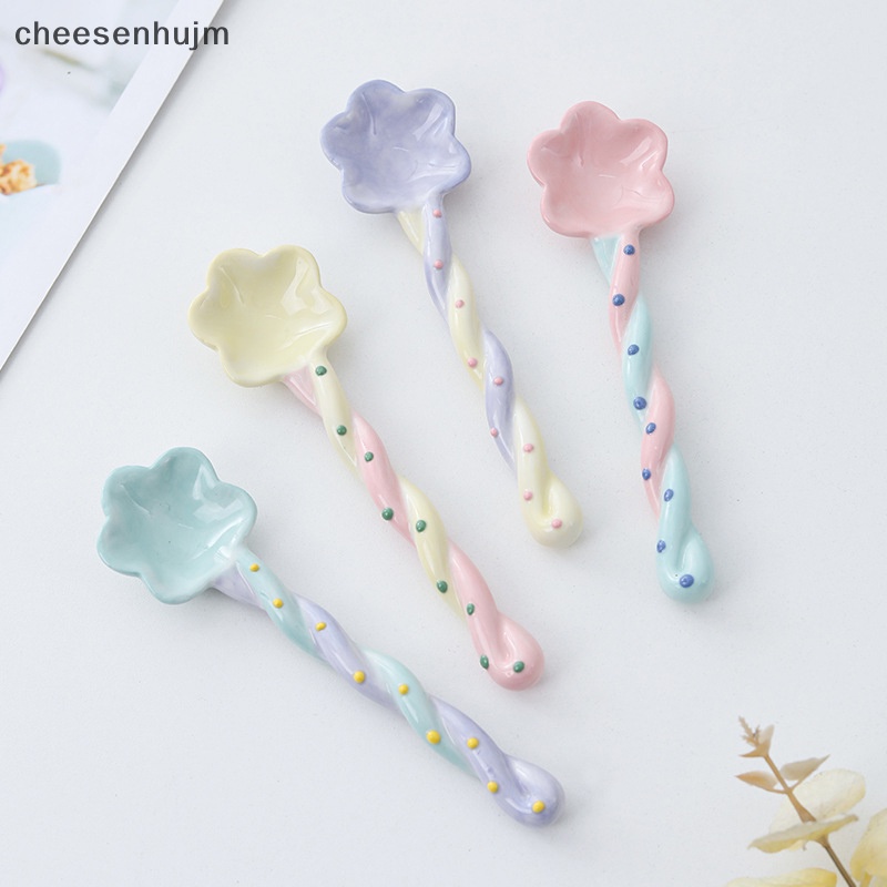 1 Muỗng Sứ Tay Cầm Dài Vẽ Hình Cây Kem Dễ Thương