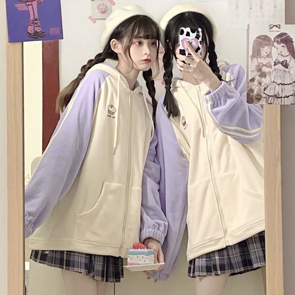 Áo Khoác Tay Dài Dáng Rộng Màu Tím Dễ Thương Phong Cách Hàn Quốc Cho Nữ