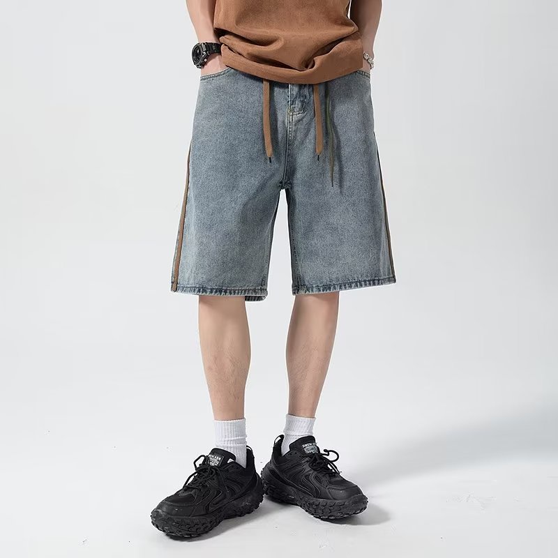 Quần Short Denim Mỏng Màu Đen Phong Cách Retro Mỹ Thời Trang Cao Cấp Cho Nam