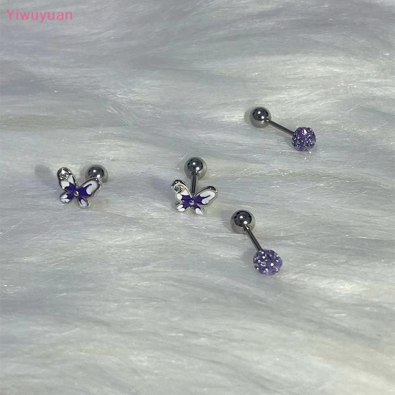 1 Khuyên Tai Xoắn Ốc Hình Bướm Màu Tím Mới