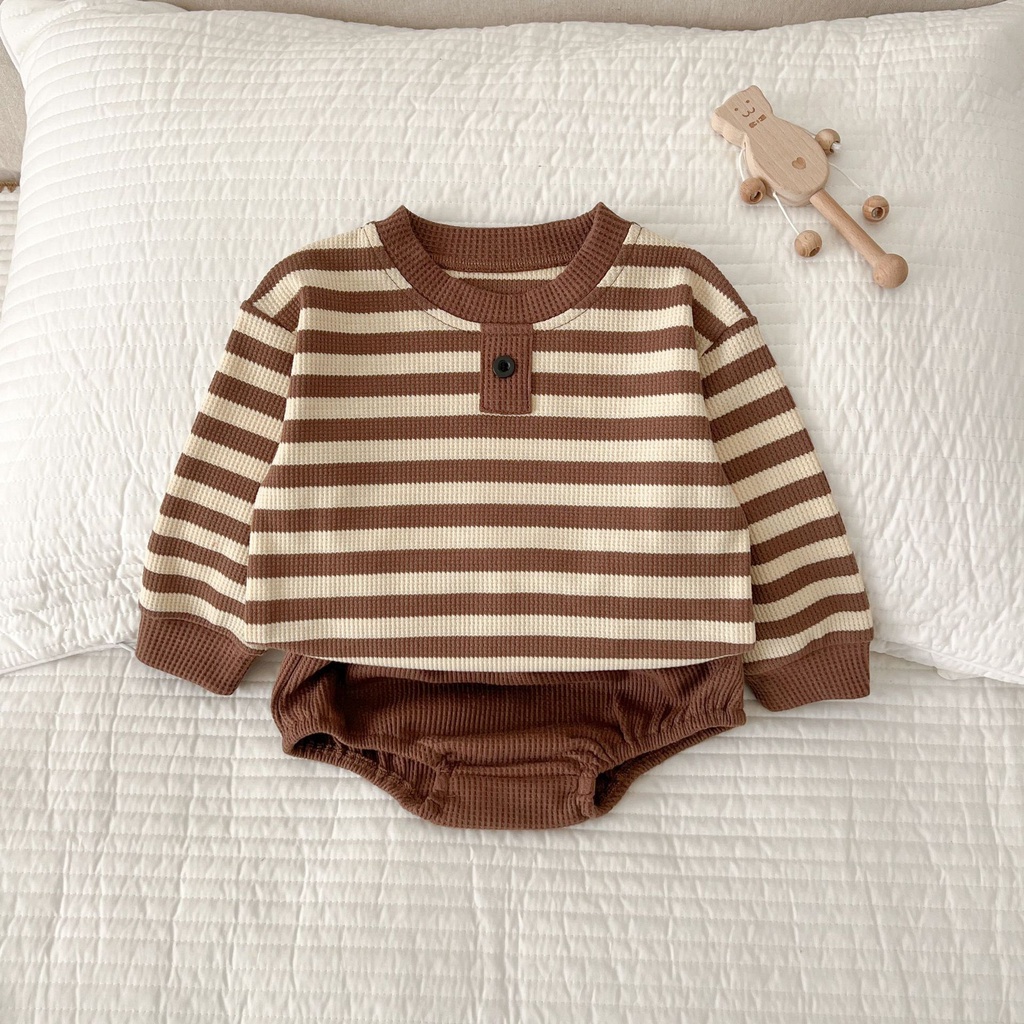 Set Đồ Hai Món Gồm Áo Kẻ Sọc + Quần Thời Trang Mùa Thu Cho Bé Trai / Gái