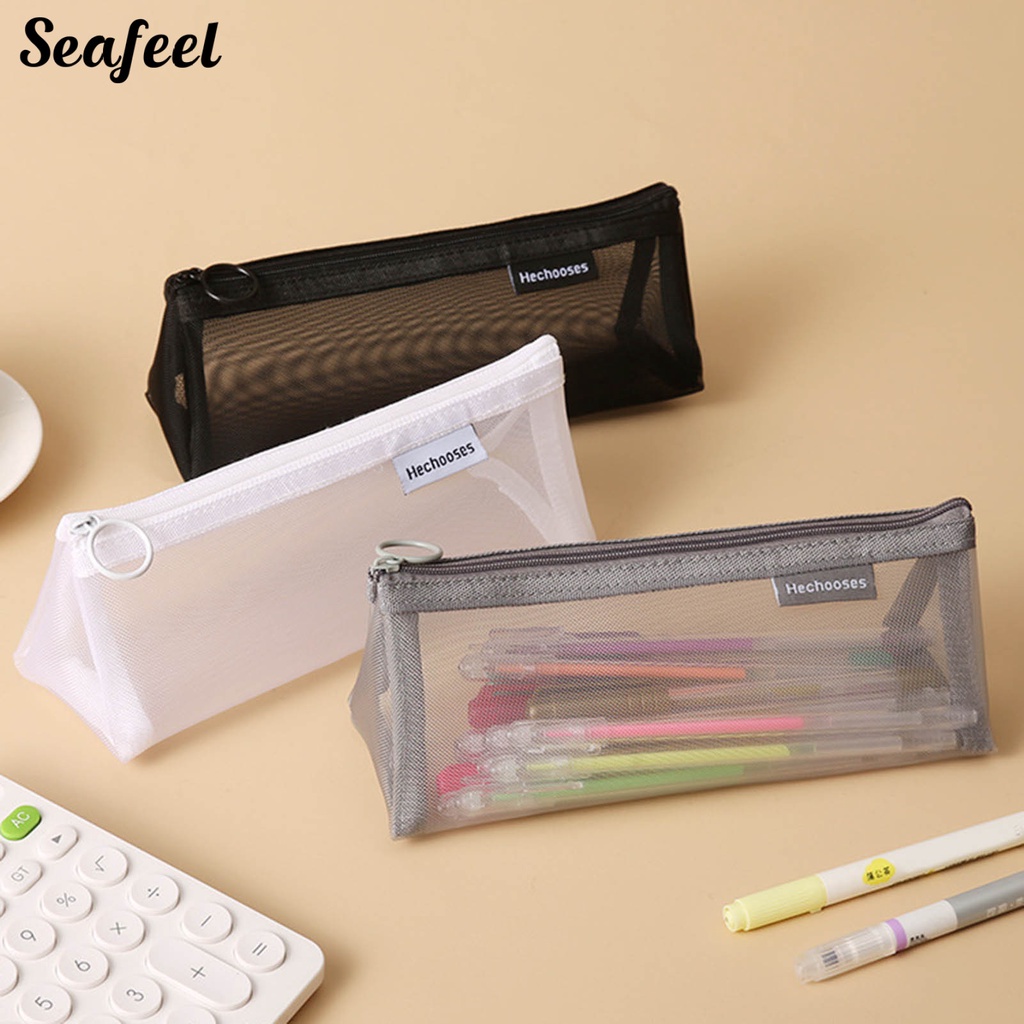 Túi Lưới Đựng Bút Chì Hình Tam Giác Sức Chứa Lớn Có Khóa Kéo