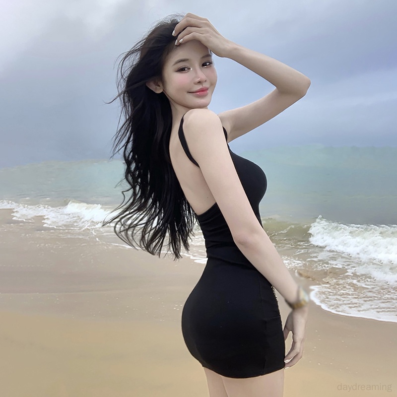 Đầm Hai Dây Hở Lưng Dáng Ôm Thời Trang Mùa Hè Phong Cách Hàn Quốc Cho Nữ