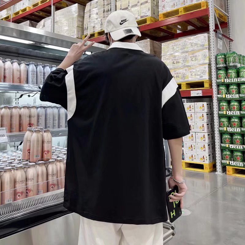 Áo Thun polo Tay Ngắn Dáng Rộng Màu Sắc Thời Trang Mùa Hè Phong Cách Hàn Quốc Cho Nam Giới