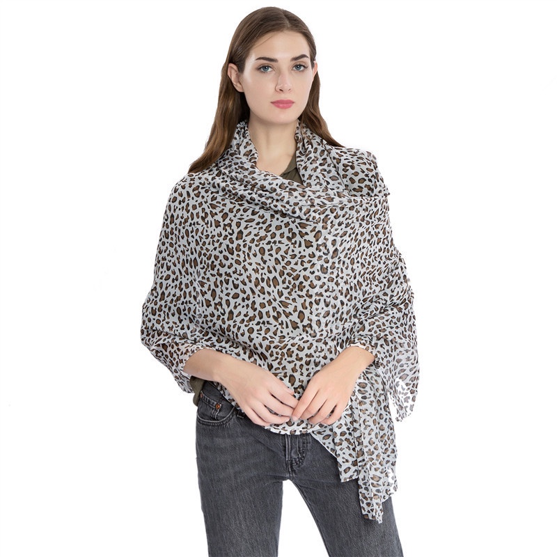 Khăn Choàng 1.9m Chất Liệu Chiffon Họa Tiết Da Báo Đa Chức Năng