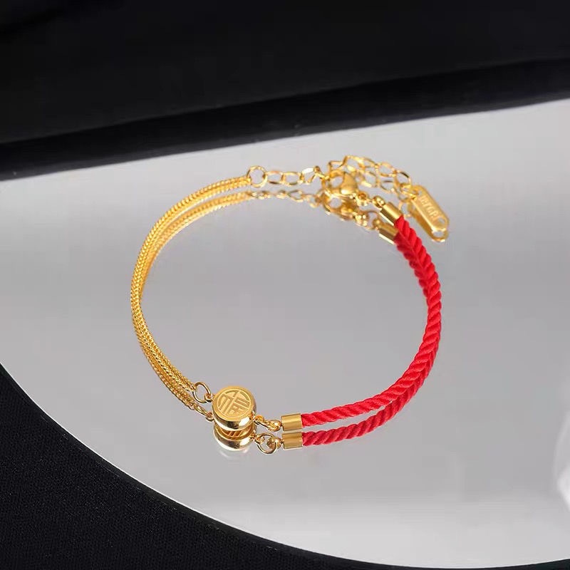 Vòng Tay Dây Đỏ Bằng Thép Titan Phong Cách Đơn Giản Sang Trọng Cho Nữ