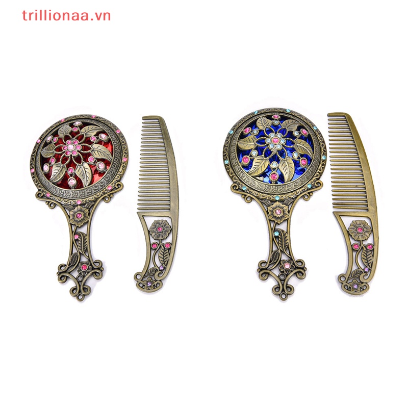 Bộ 2 Lược Có Gương Cầm Tay Bằng Đồng Thiết Kế Rỗng