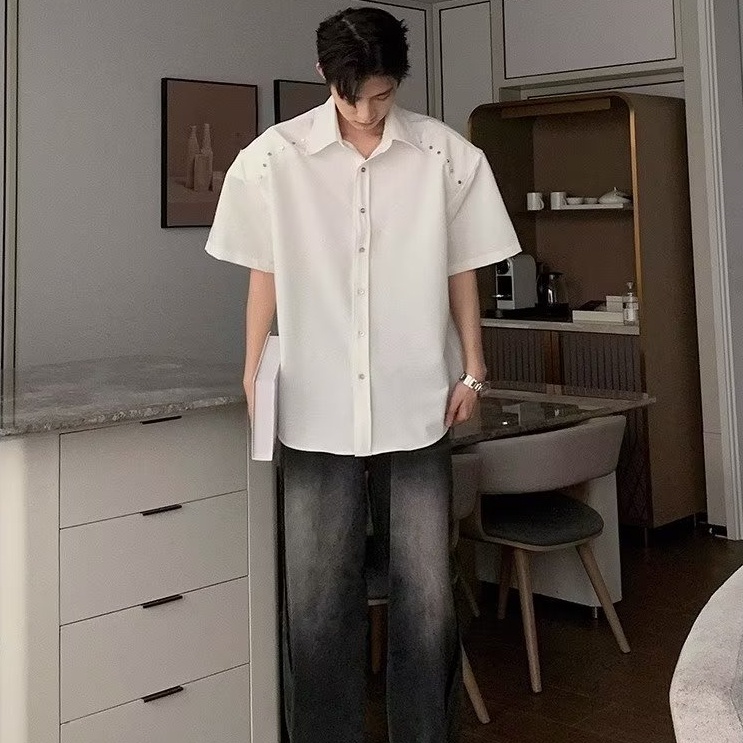 Áo Sơ Mi Tay Ngắn Dáng Rộng Có Đệm Vai Phong Cách Hàn Quốc Thời Trang Mùa Hè Hàng Mới Dành Cho Bạn Sơ Mi Nam Đẹp Mi TrơN Nam