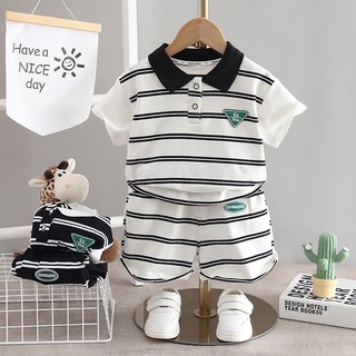 Set đồ OOPSMILE với áo thun kẻ sọc + quần short dáng rộng thời trang mùa hè 2023 cho bé