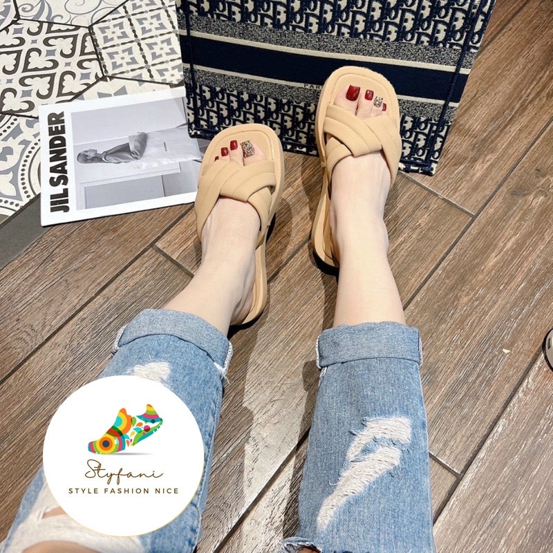 Dép nữ đế xuồng quai chéo phồng thời trang phong cách cá tính đi chơi