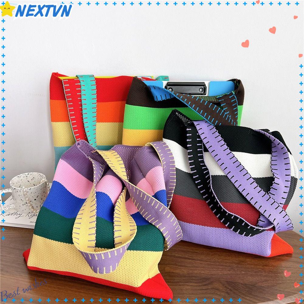 Túi Xách Mini Sọc Caro Cầu Vồng Dễ Thương Cho Nữ