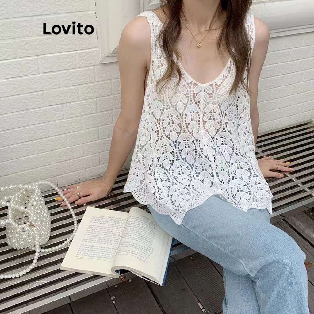 Lovito Áo dệt kim trơn giản dị cho nữ LNE15078 (Trắng)