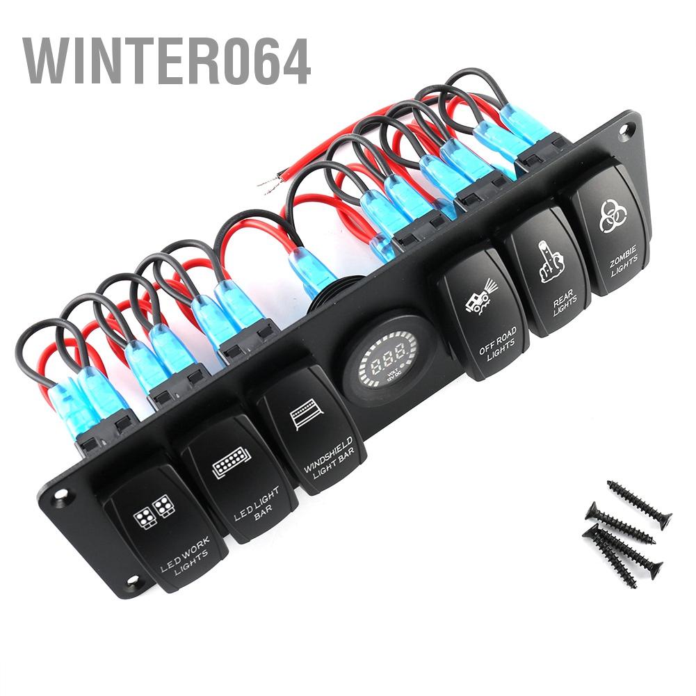 Winter064 6 Gang Toggle Rocker Switch Panel Vôn kế LED đầy màu sắc cho RV Car Marine Boat