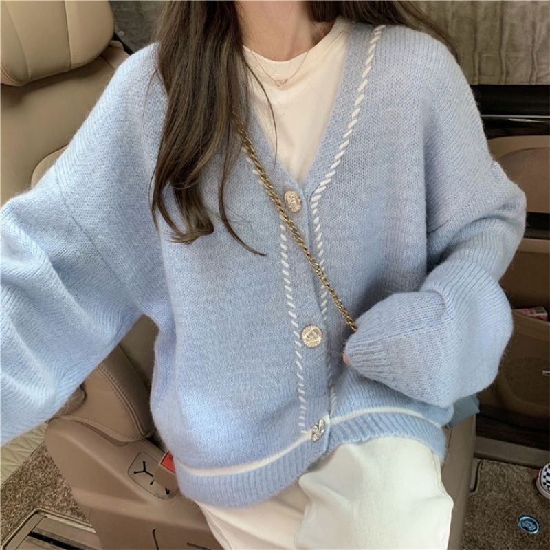 Áo Khoác Cardigan Dệt Kim Màu Trơn Dáng Rộng Thiết Kế Mới Thời Trang Dành Cho Nữ