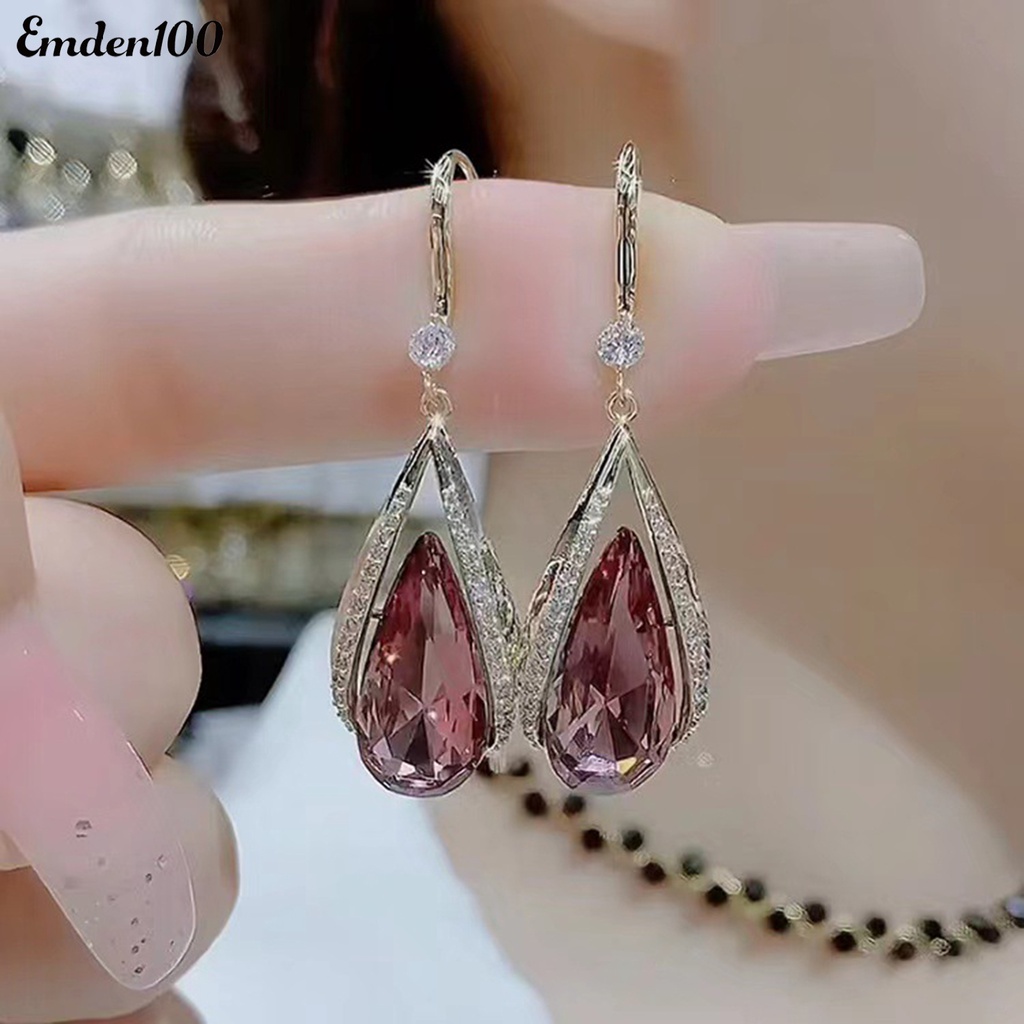 1 Đôi Bông Tai Đính Đá Hình Giọt Nước Thời Trang