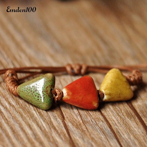 Vòng Tay Bện Dây Đính Hạt Gốm Phong Cách Bohemia