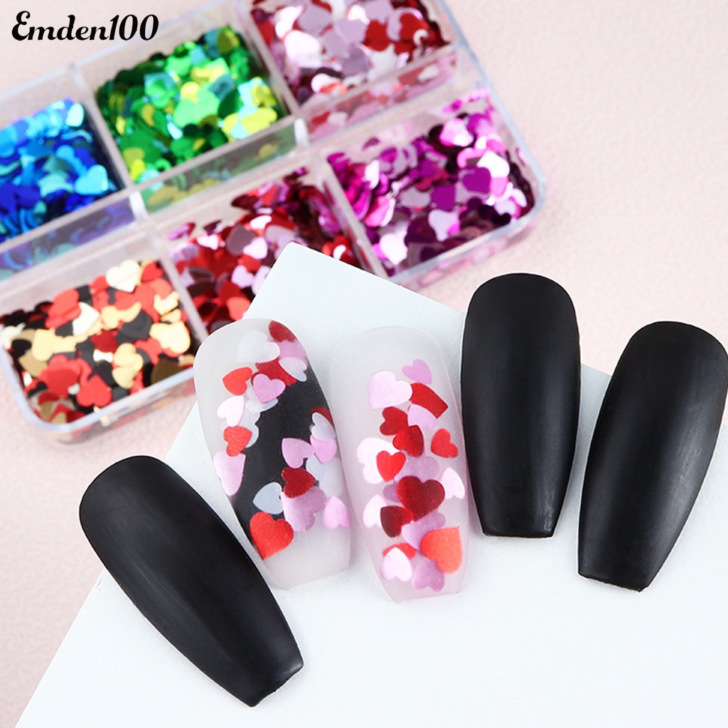 1 Hộp Phụ Kiện Trang Trí Móng Tay Lấp Lánh 6 Ngăn