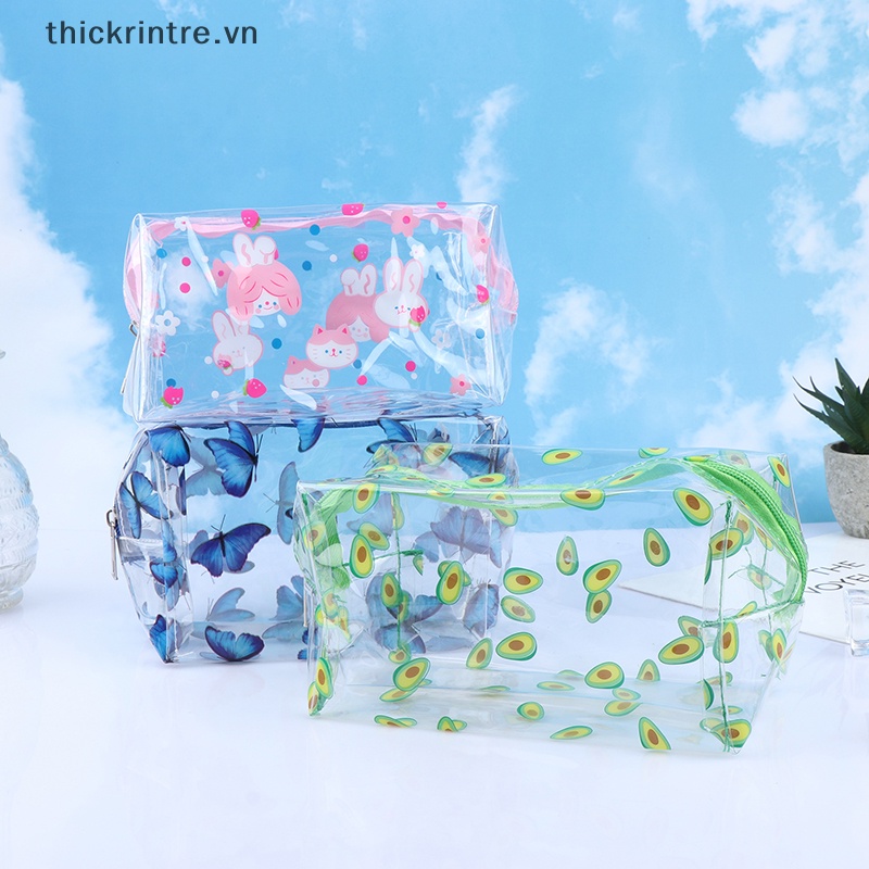 1 Túi Đựng Đồ Trang Điểm Mini Trong Suốt In Họa Tiết Động Vật / Trái Cây Có Khóa Kéo Tiện Dụng Mang Theo Du Lịch