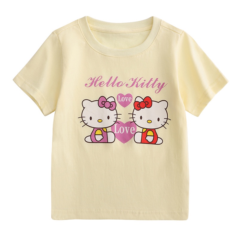 Áo Thun Cotton Ngắn Tay In Hình Gấu Cầu Vồng Phong Cách Mới Cho Bé Gái