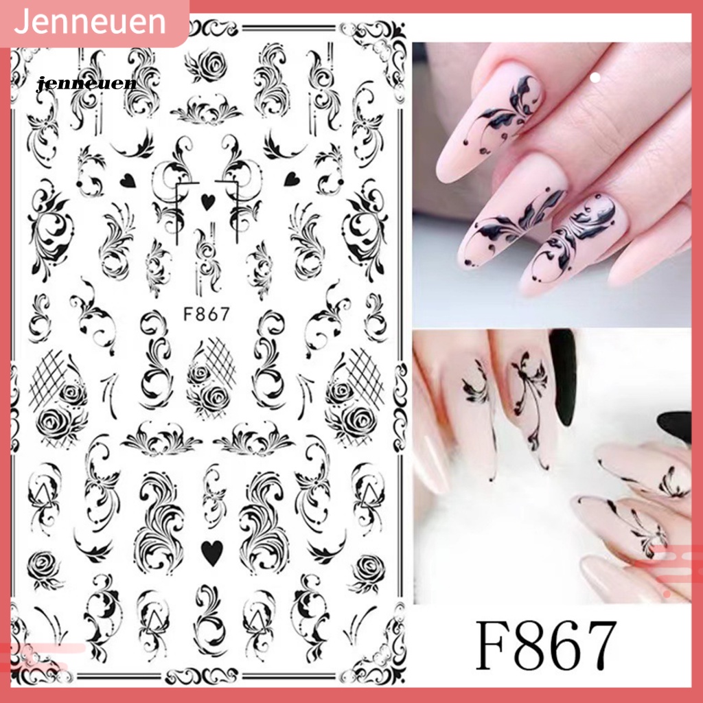 Miếng Dán Trang Trí Móng Tay Chuyển Họa Tiết Hoa Và Bướm Màu Trắng Đen