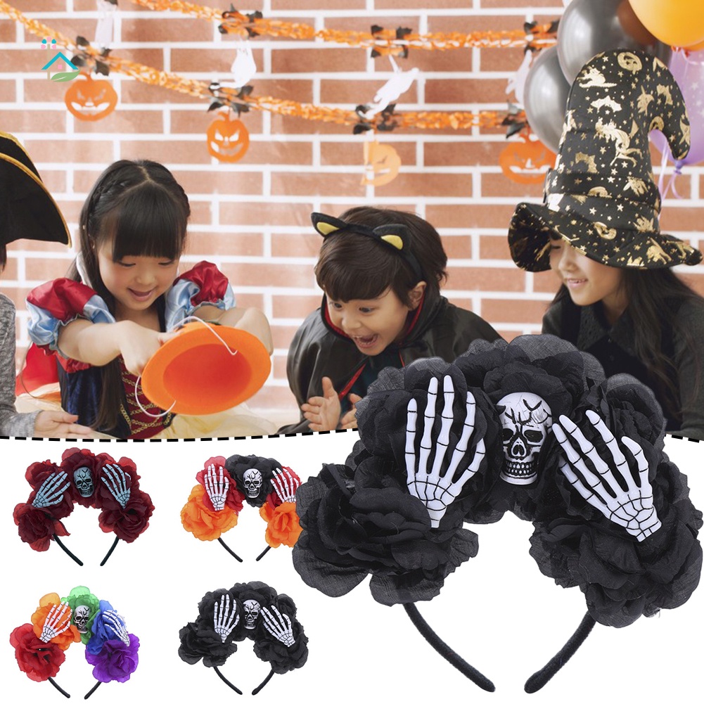 Băng Đô Hóa Trang Halloween Hình Đầu Lâu Hoa Hồng Cho Nữ