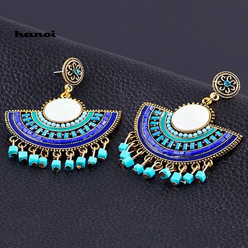 Bông Tai Chuỗi Hạt Phối Tua Rua Phong Cách Bohemian Thời Trang