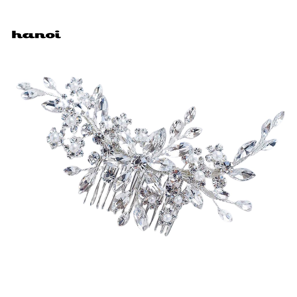 Lược Cài Tóc Hình Hoa Đính Đá Xinh Xắn Cho Cô Dâu