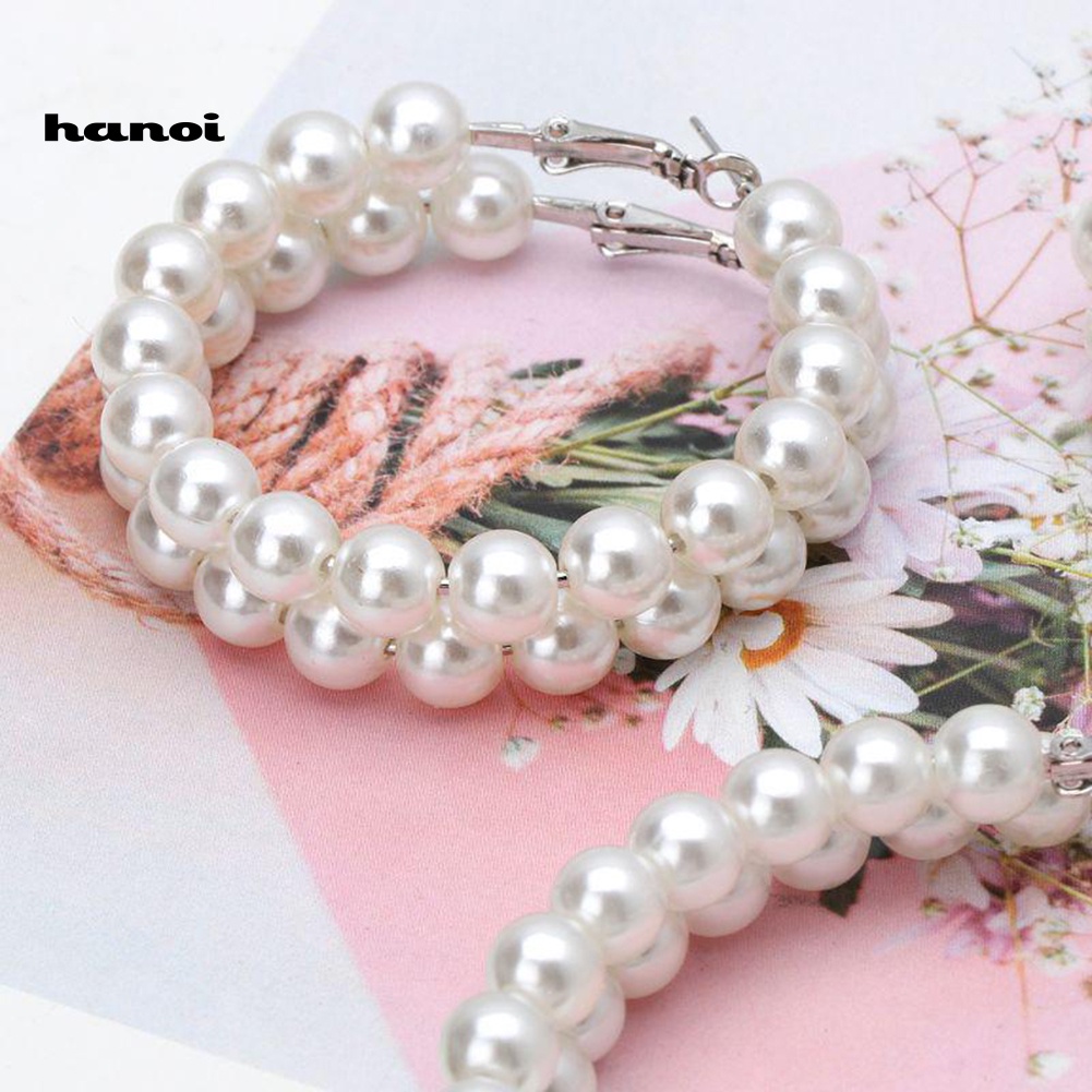 Khuyên Tai Tròn Đính Ngọc Trai Giả Thời Trang Thanh Lịch Dành Cho Nữ