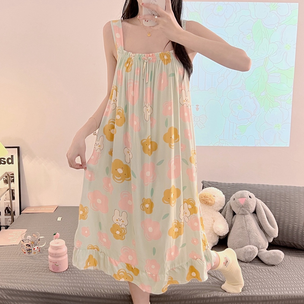 Đầm Ngủ Cotton Lụa Cotton Lụa Mỏng Thời Trang Mùa Hè 3BIS Dễ Thương Cho Nữ