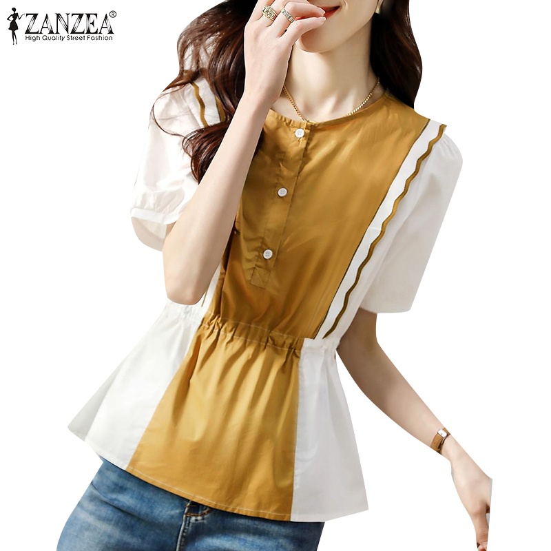 Zanzea Áo Peplum Tay Ngắn Phồng Thanh Lịch Thời Trang Cho Nữ