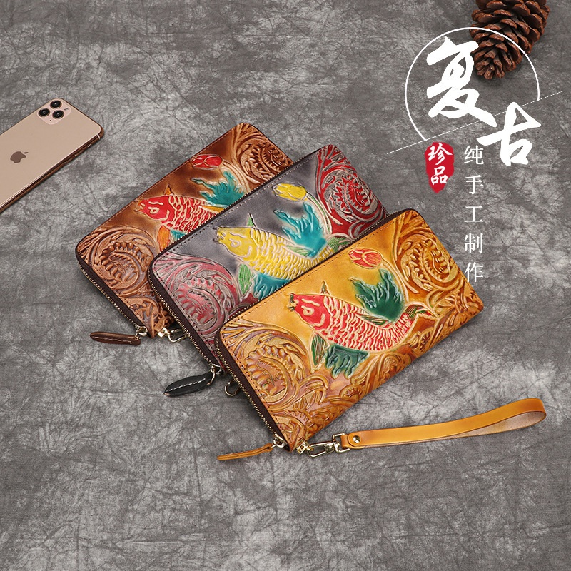 Ví Da Bò Thật Dáng Dài Phong Cách Retro Cho Nữ