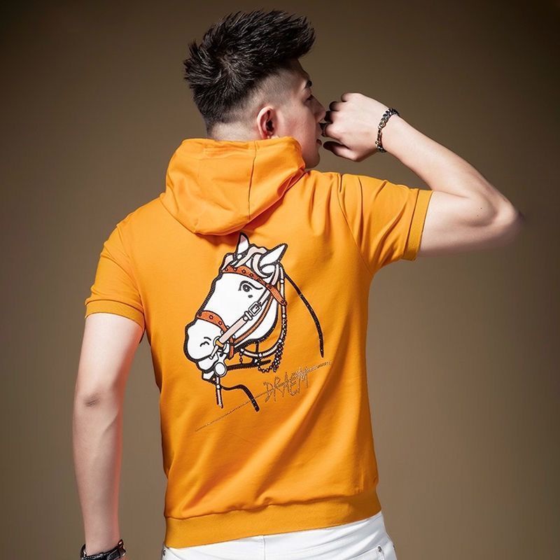 Mũ trùm đầu nam t-shirt in kim cương drawstring t-shirt