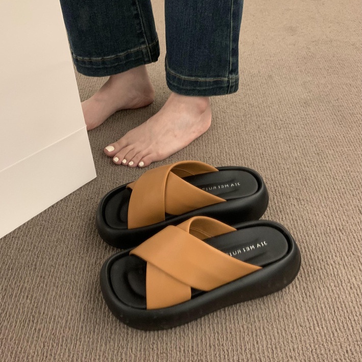 Dép Sandal Đế Dày Quai Chéo Phong Cách Roman Thời Trang Đi Biển Mùa Hè Hàng Mới 2023