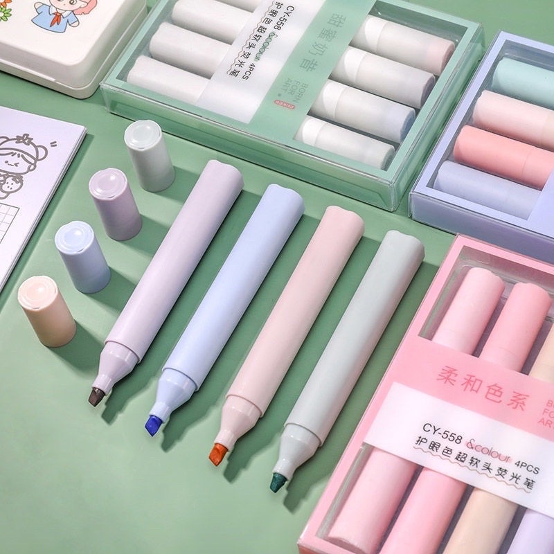 Set 4 Bút Dạ Quang Màu Pastel đánh dấu ghi chú Highlight marker dễ thương Gấu Mon