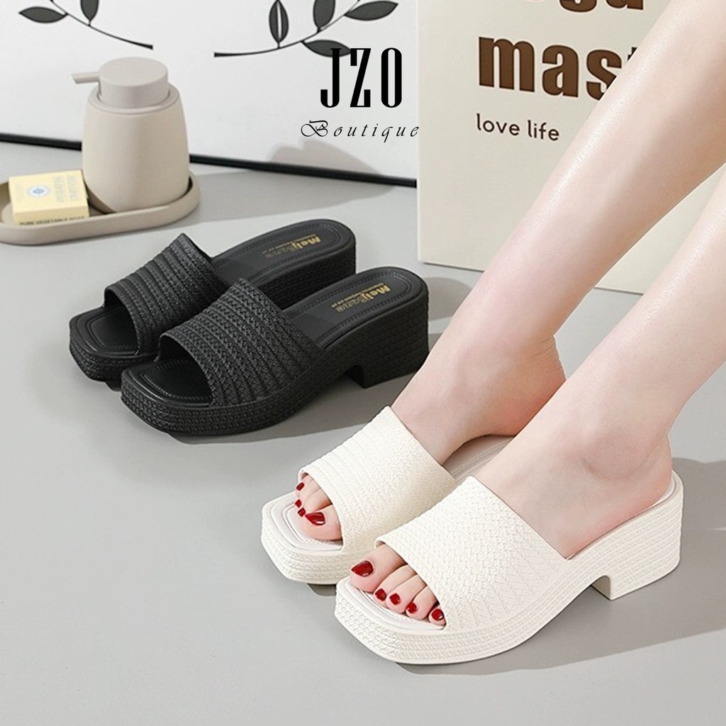 Dép nhựa nữ quai ngang cao gót 5cm Meijiaze GNN302