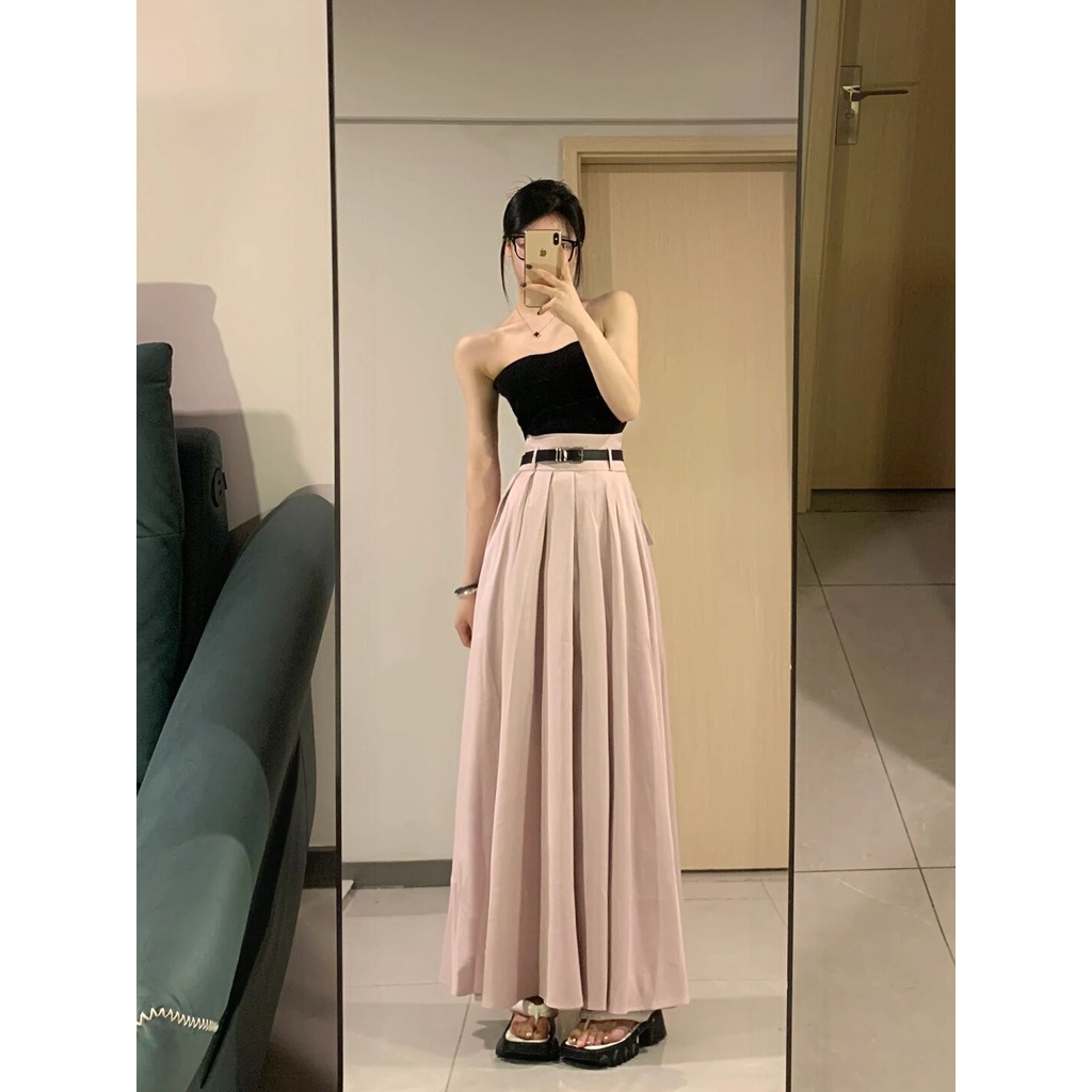 Bộ Áo Ống + Chân Váy Dài Xếp Ly Phong Cách Pháp Thời Trang Mùa Hè Hàng Mới 2023 Dành Cho Bạn Nữ