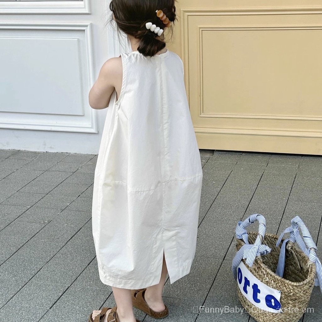 Đầm Không Tay Màu Trơn Thời Trang Mùa Hè 2023 Mới Cho Bé Gái