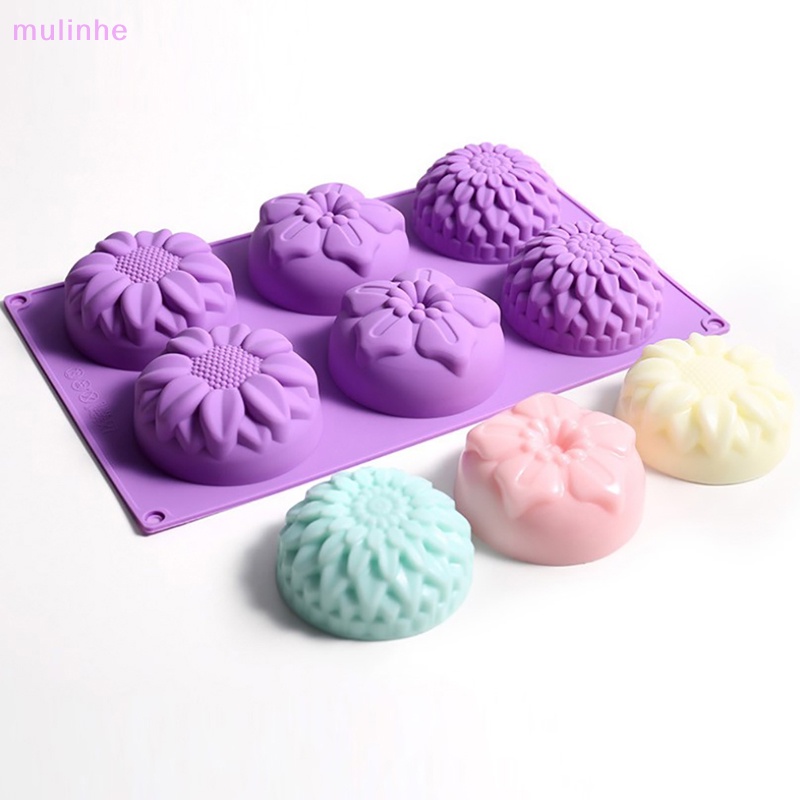 Khuôn Silicon Làm Bánh / Xà Phòng 6 Ngăn Hình Bông Hoa 3D DIY