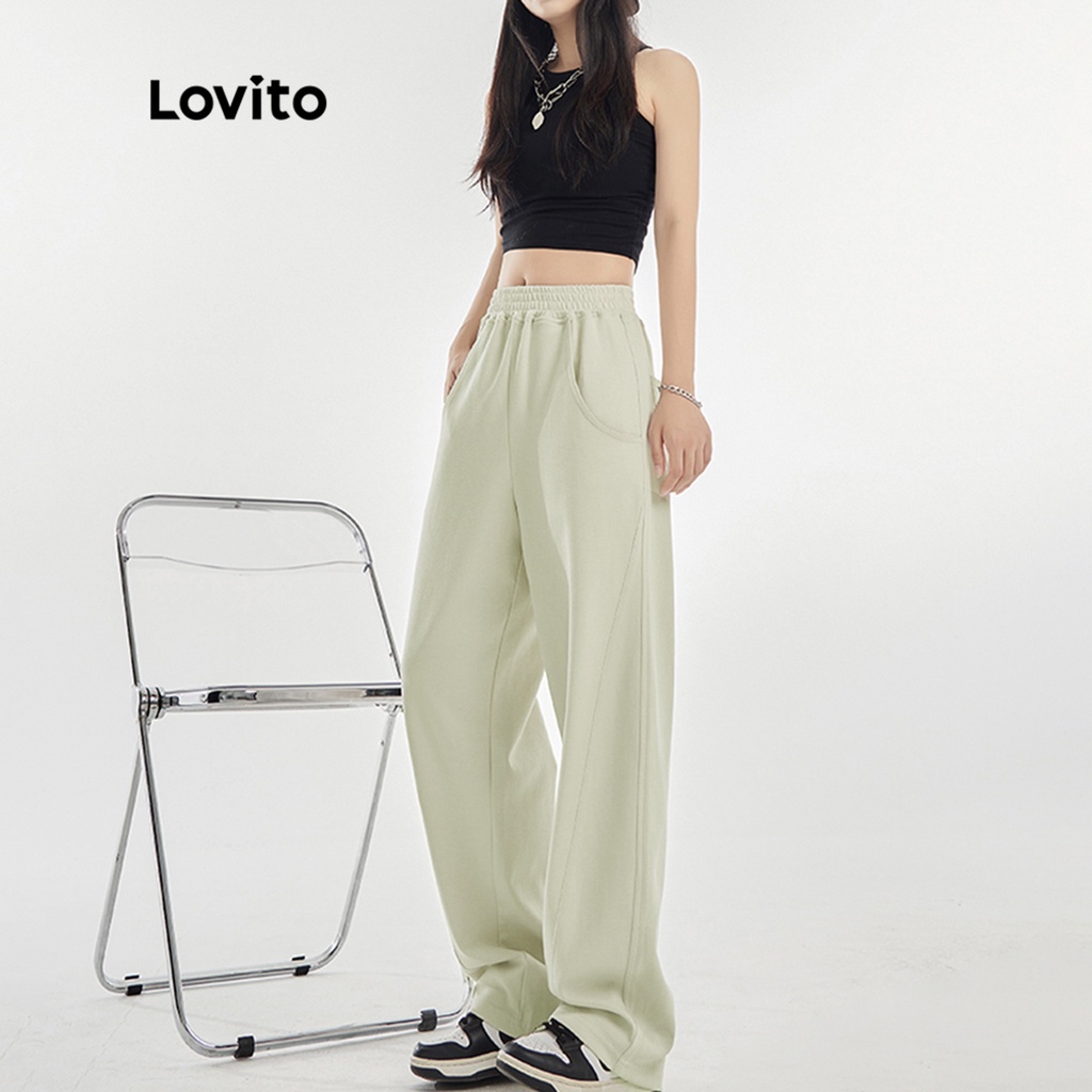 Quần dài Lovito màu trơn có túi cơ bản phong cách thường ngày cho nữ LNA07152